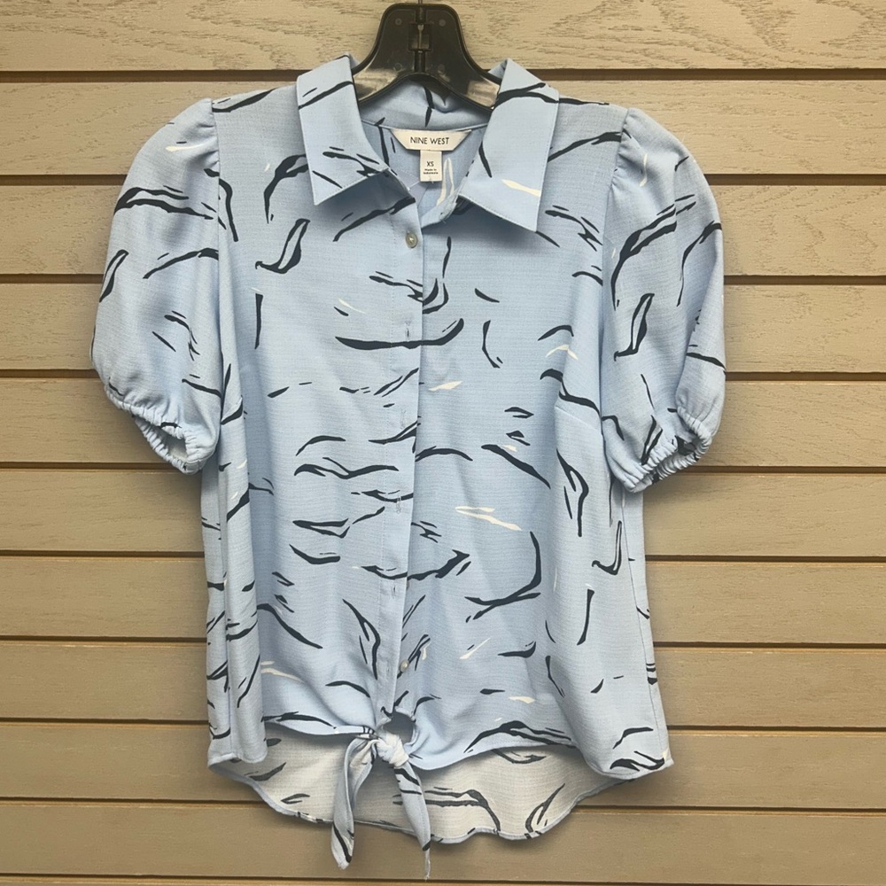 Nine West Light Blue Abstract Blouse
